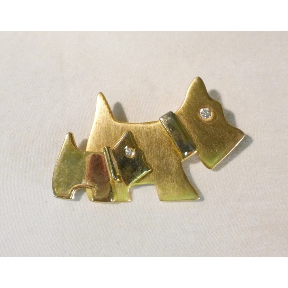 Vintage schnauzers scottish terrier two dogs brooch pin gold tone